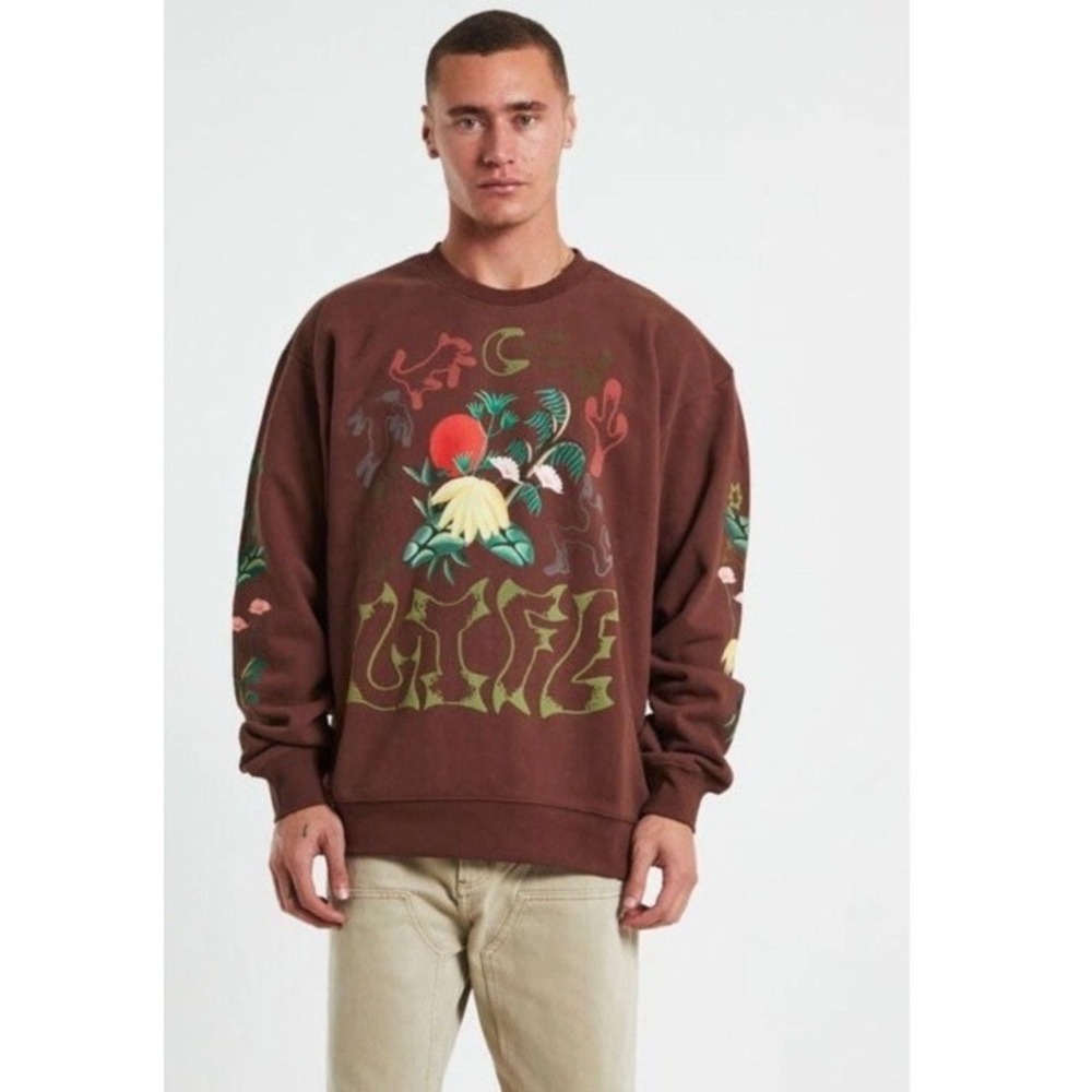 MARKET Life Cycle Crewneck Graphic Cotton Sweatshirt in Acorn Brown size Small‎